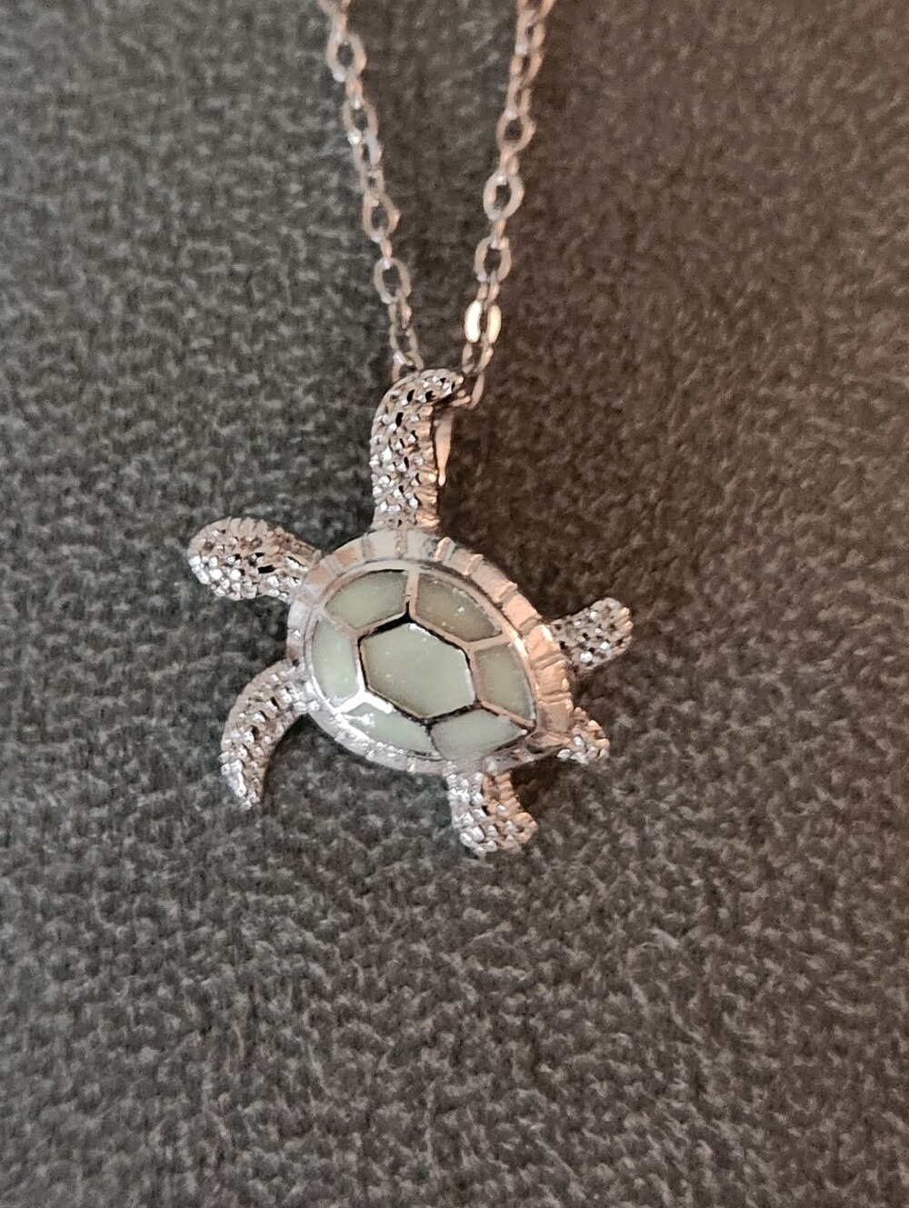 Silver Turtle Pendant Necklace with Cream Inlay